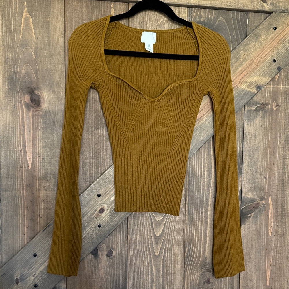 Mustard Ribbed Knit Women's Top size small